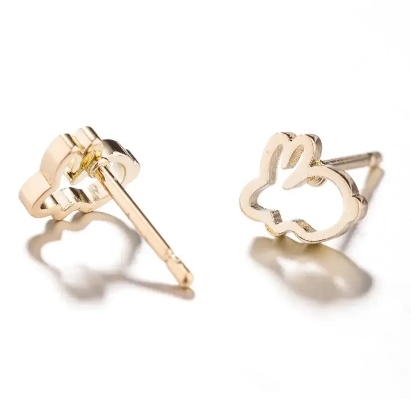 Hollow Stainless Steel Cute Rabbit Bunny Earring For Girl Ear Stud Fashion Jewelry Cute Animal Party Anniversary Stud Earrings