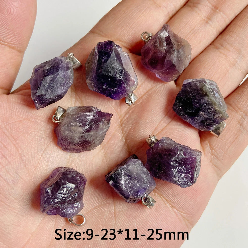5pcs Natural Rough Stone Pendant Irregular Shape Healing Amethysts Labradorite Agat Quartz Pendants For DIY Handmade Necklace