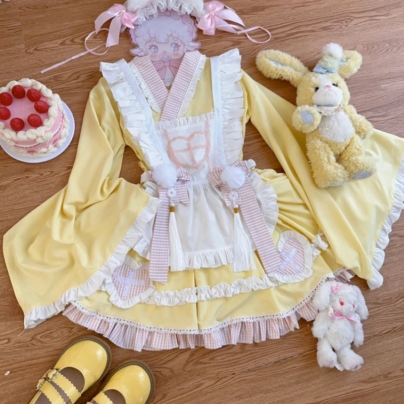 Anime Lolita Maid Dress Set Women Sweet Japanese Kimono Halloween Cat Cosplay Costumes Party Dresses Gothic Y2k Girls Cute Dress