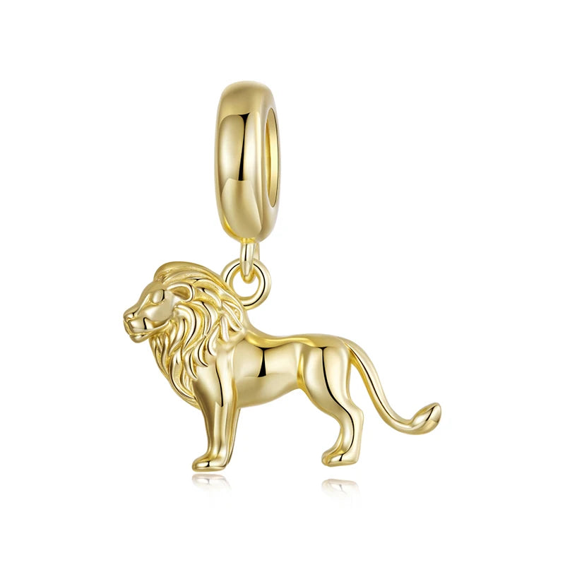 WOSTU 925 Sterling Silver 18K Gold Plate Leopard Lion Pendant Animal Charm For DIY Jewlery Gift Fit Original Bracelet Necklace