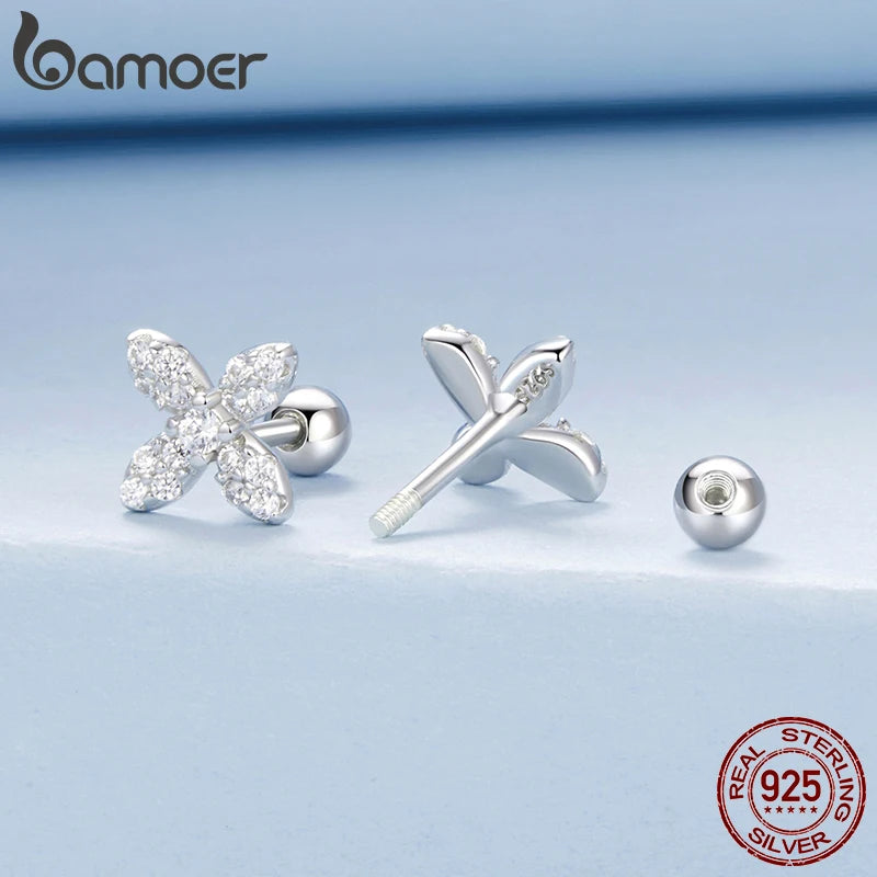 BAMOER 925 Sterling Silber Mini Blumen Ohrstecker für Damen, Weißgold plattiert Hypoallergen Süße Blumen Ohrringe BSE1104
