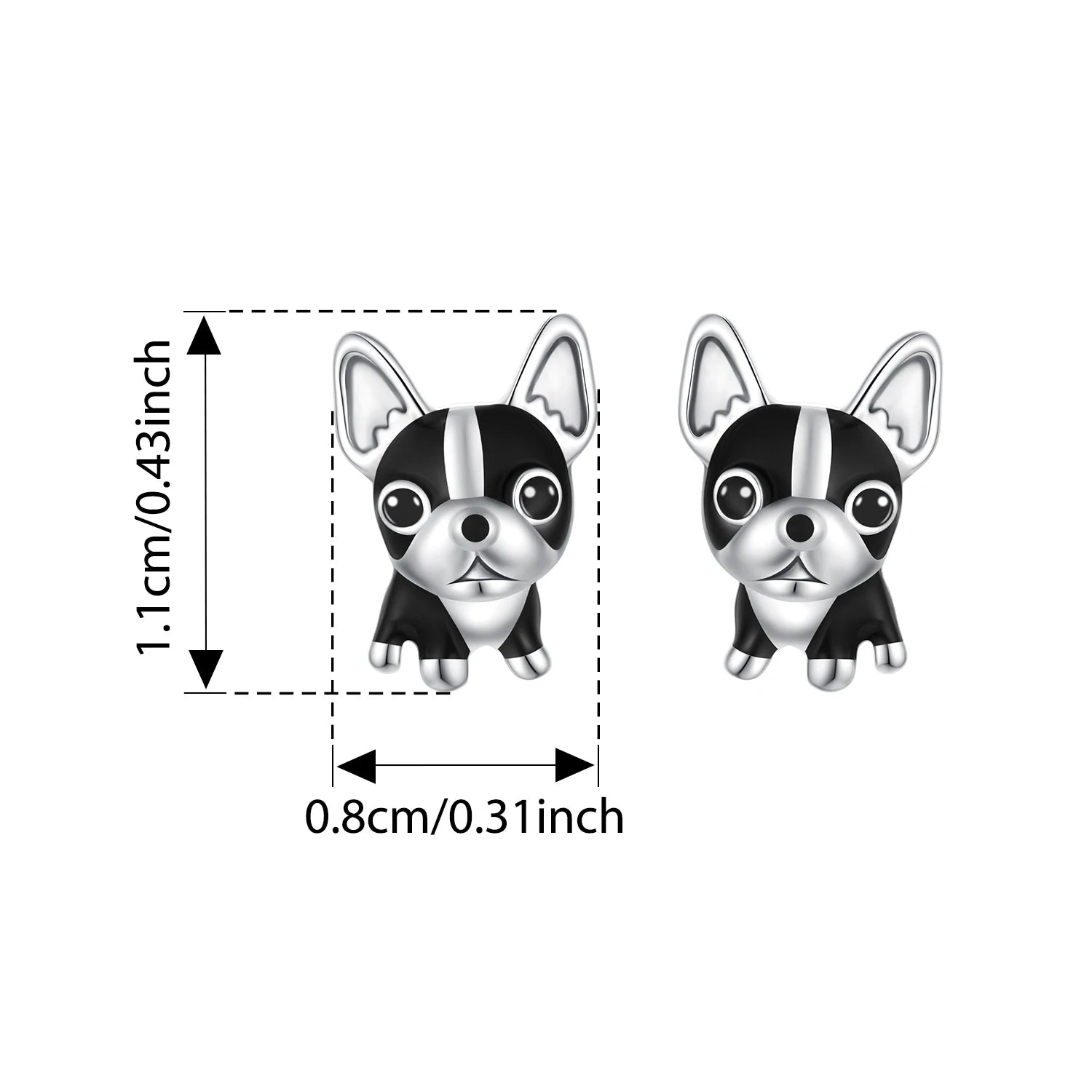 BISAER 925 Sterling Silver French Bulldog Stud Earrings Lovely Pet Animals Enamel Stud Ear for Women & Girls Party Fine Jewelry