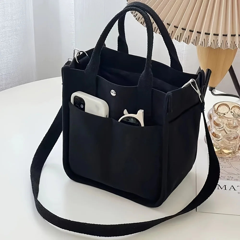Small Canvas Tote Bag with Pockets Crossbody Bags for Women Cute Shoulder Purse Handbags Lunch Bag for Office Work - Madeinsea©