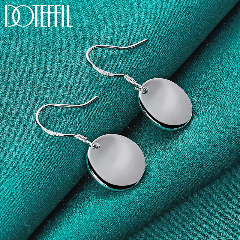 DOTEFFIL 925 Sterling Silver Smooth Bump Round Drop Earrings For Woman Wedding Engagement Fashion Party Charm Jewelry