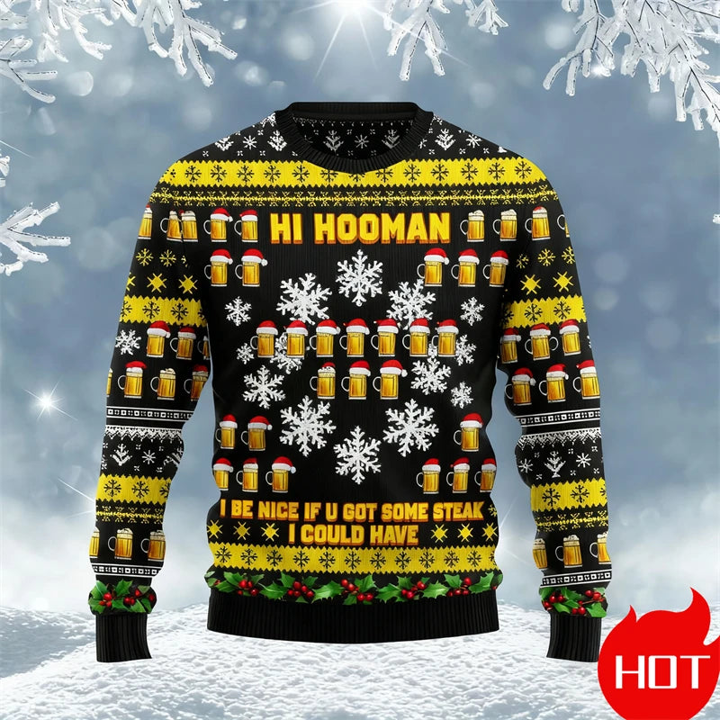 Fashion Beer Christmas Ugly Sweatshirt For Men Women Cartoon Casual Crewneck Pullover 2026 New Autumn Winter Couple Sweatshirt