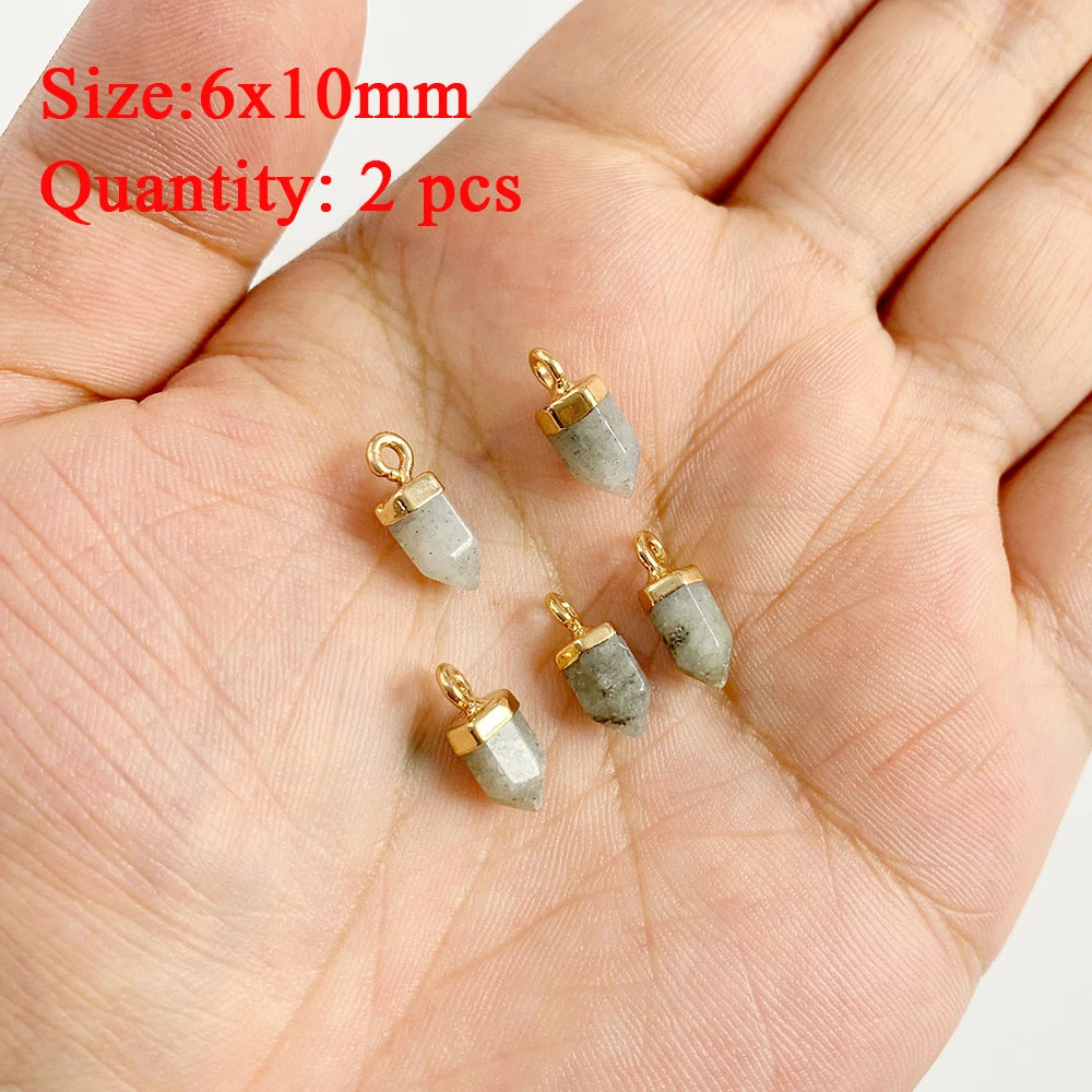 2PCS Natural Flash Labradorite Stone Pendant Irregular Shape Fashion Flash Labradorites Charms Connector For Jewelry Making DIY