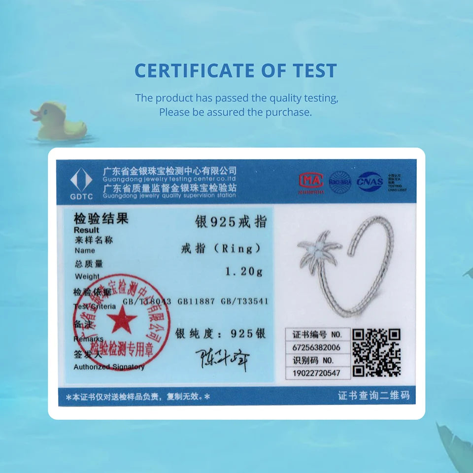 BAMOER 2025 Solid 925 Sterling Silver Cute Coconut Tree Adjustable Rings Lovely Plant Open Ring Jewelry for Women SCR1118-E