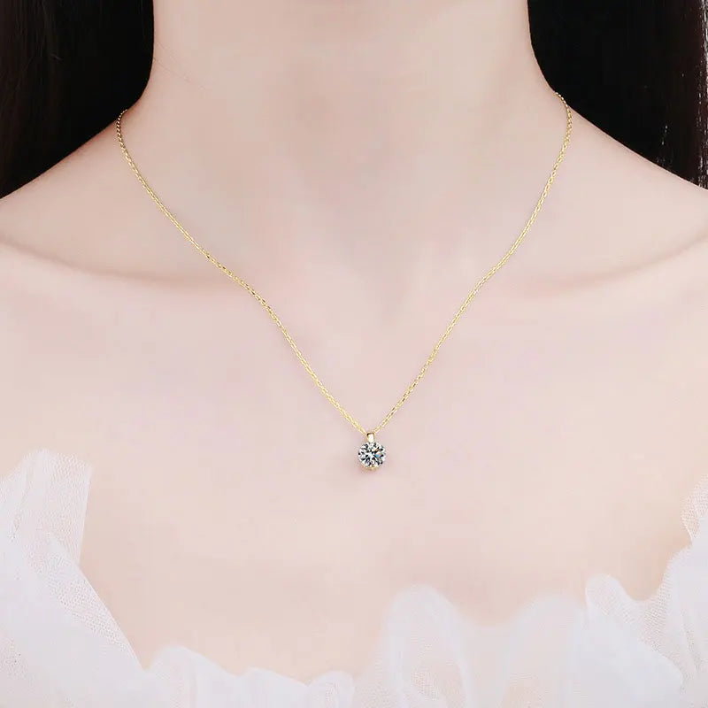 OXTAO 1CT 2CT D Color Real Moissanite Pendant Necklace S925 Solid Silver Chain Necklace Valentine's Day Gift for Women Wedding