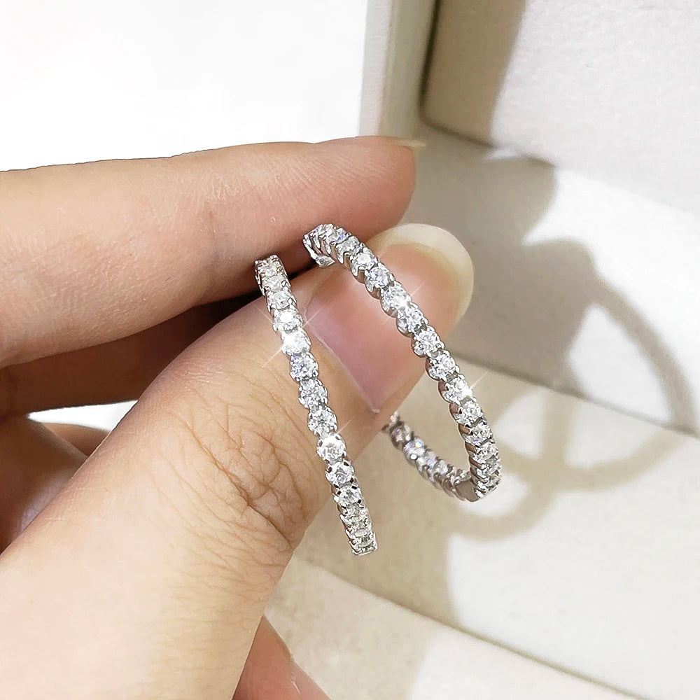 Serenity 2mm D Color Moissanite Hoop Earrings For Women Gift S925 Sterling Silver Sparkling Lab Diamond Earrings Bridal Jewelry