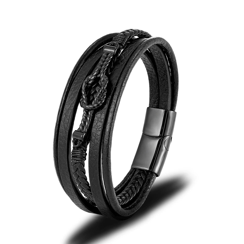 MKENDN High Quality Braided Leather Bracelet Men Stainless Steel Magnet Buckle Infinity Knot Leather Bracelet For Men Jewelry