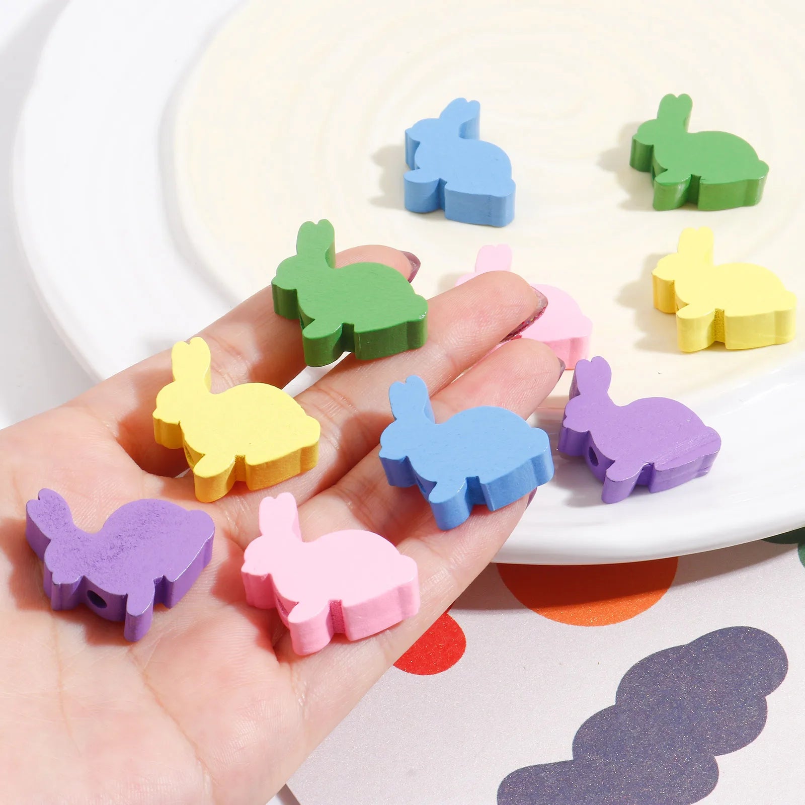 Hinoki Wood Easter Day Spacer Beads Rabbit Animal Multicolor DIY Making Bracelets Women Party Jewelry About 24mm x 24mm,10PCs