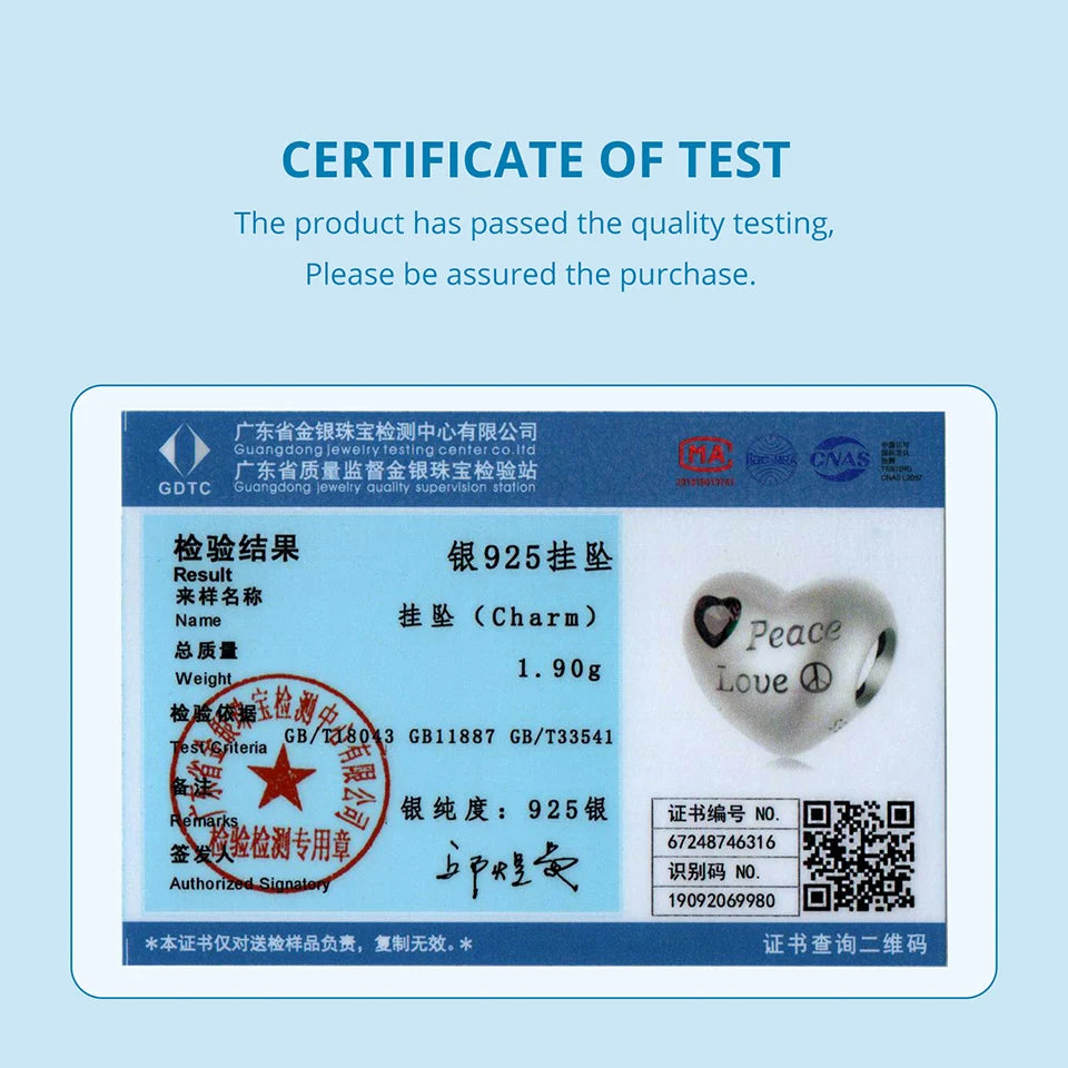 BAMOER 925 Sterling Silber Herzförmiger Peace and Love Charm Bead passend für Original-Armband DIY Bamoer Charm zur Schmuckherstellung