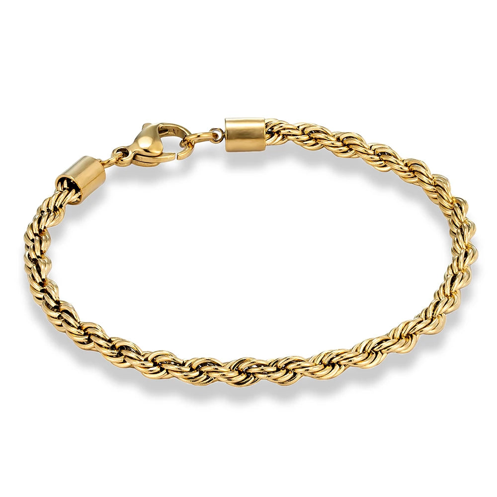 MKENDN 2/3/4/5MM Delicate Twisted Chian Bracelet for Women Men Minimalist Punk Silver Gold Color Stainless Steel Fashion Jewelry