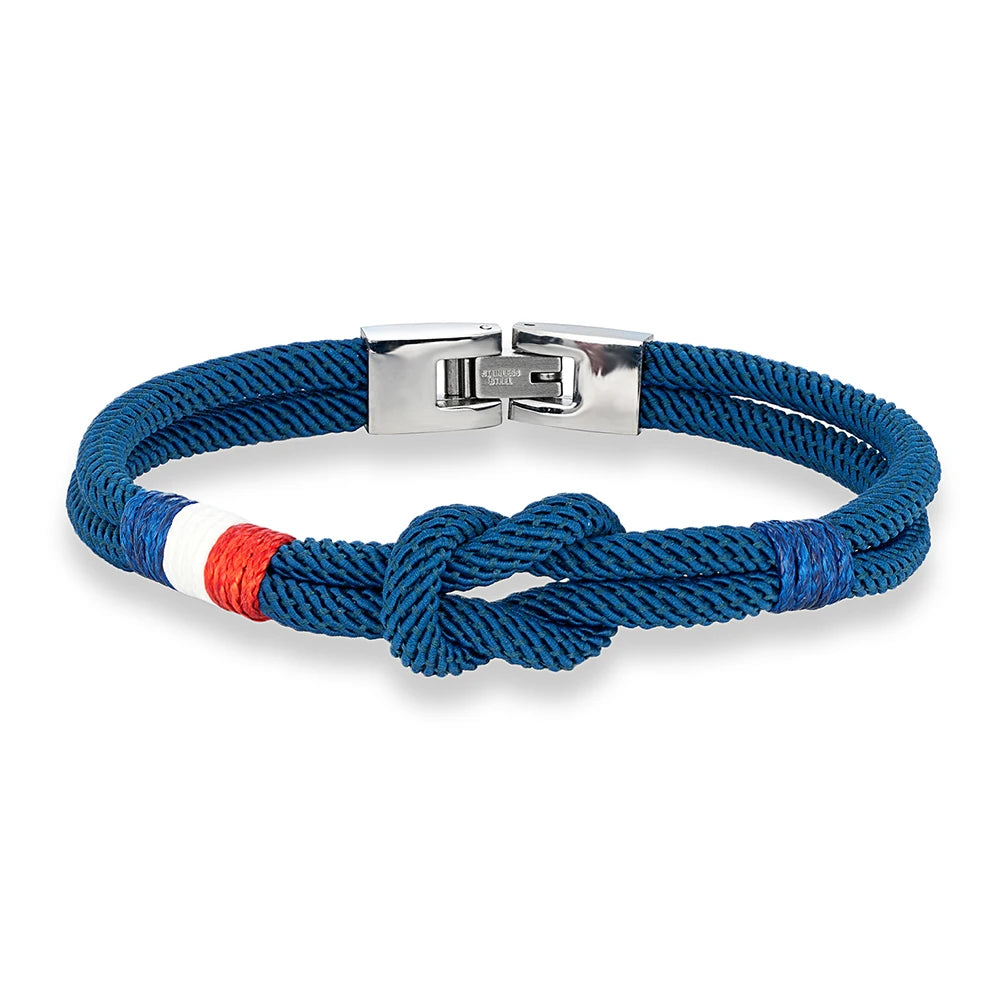 MKENDN France USA Flag Symbol Bracelet Men Double Layers Openable Buckle Nylon Cord Chain Braslet Nautical Braclet Accessories