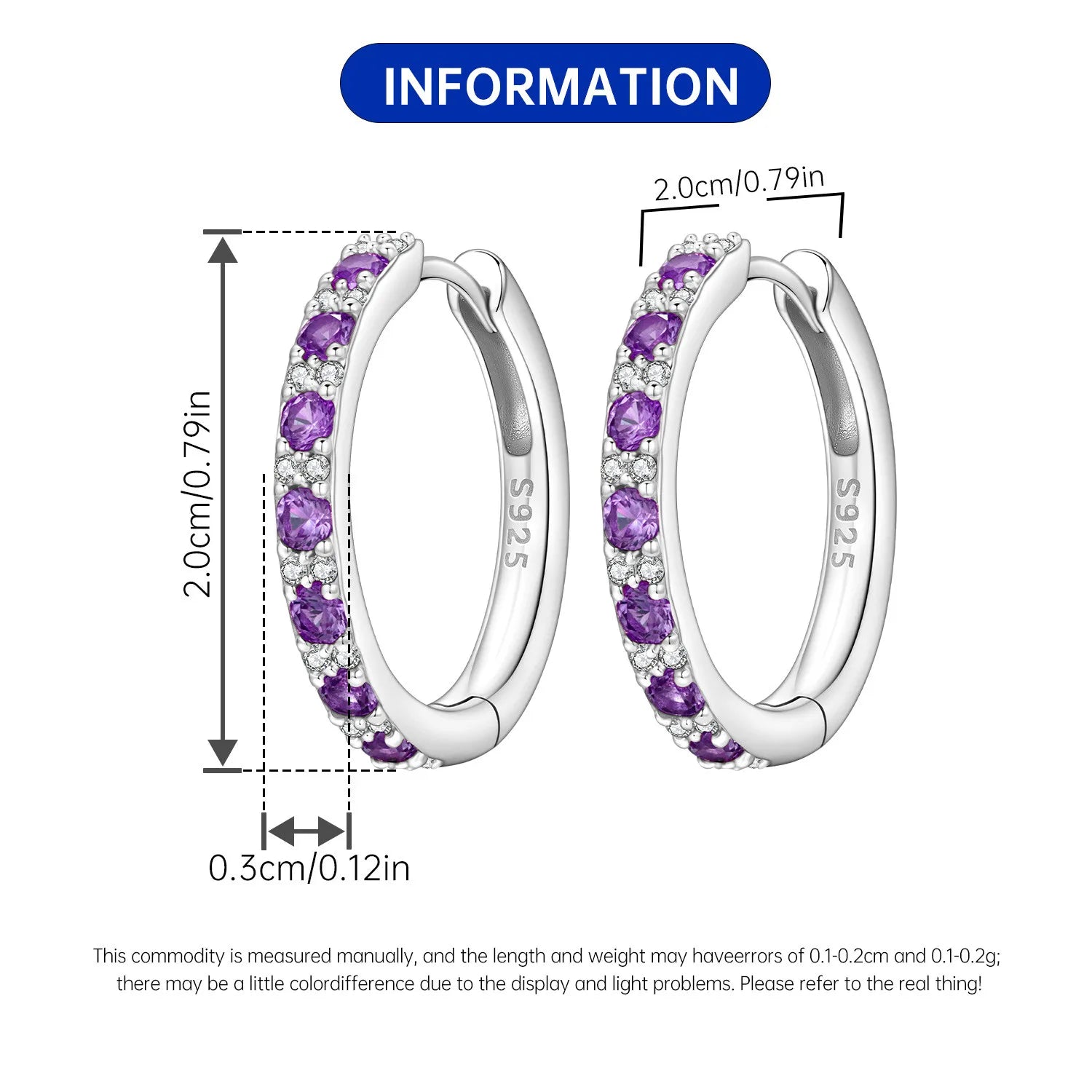 PANPOKI S925 Sterling Silver Simplified Purple Zircon Earrings Versatile Hoop Earrings For Women Jewelry Original Party Gifts