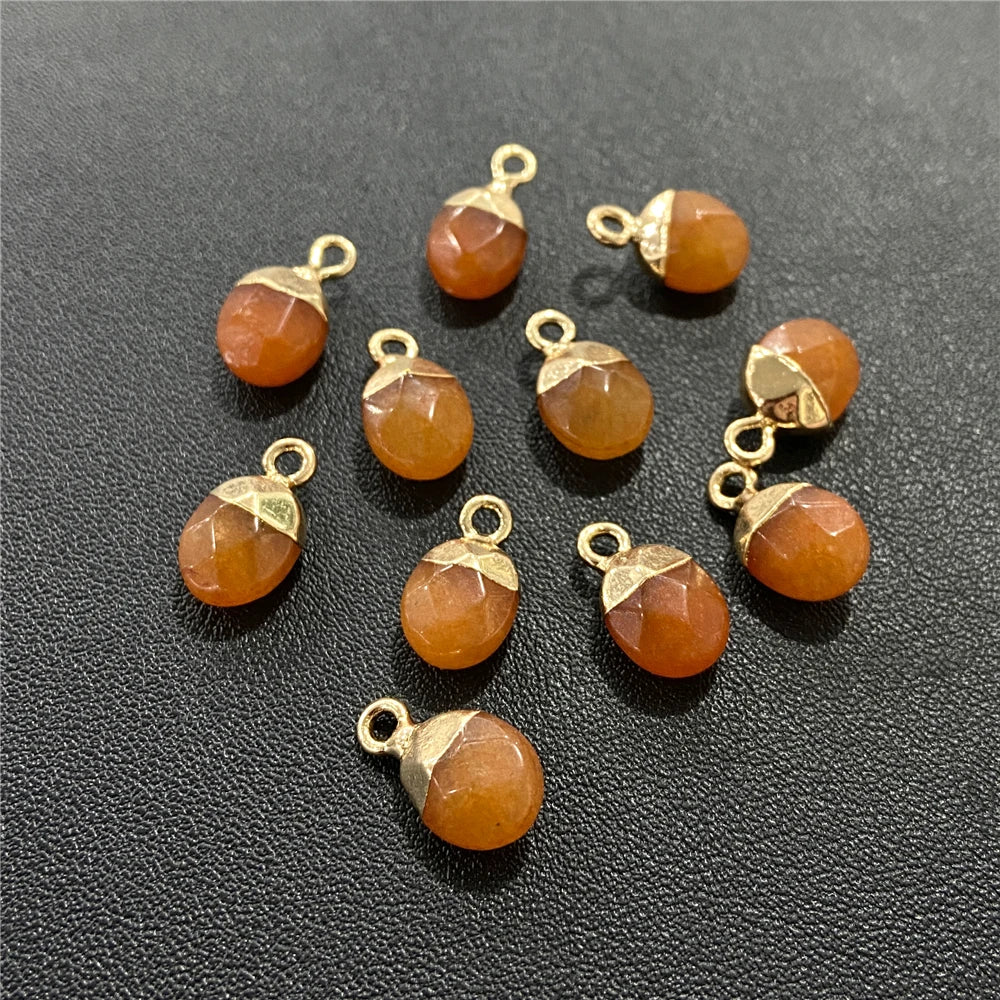 6x10mm Natural Faceted Oval Shape Stone Pendant Chalcedony Quartz Howlite Charms For Jewelry Making DIY Earring Accessories 5Pcs