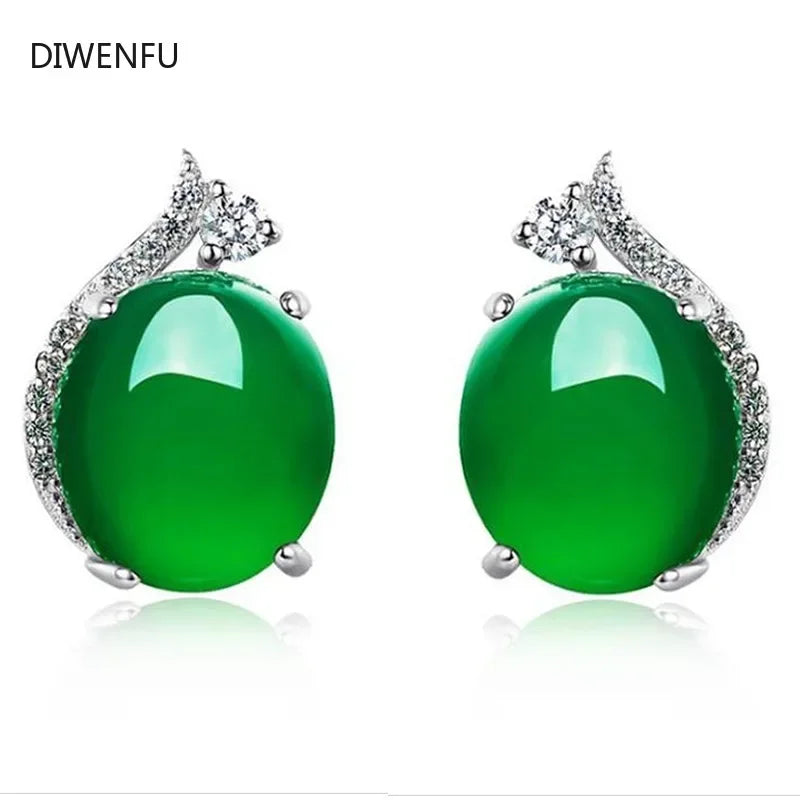 Real Agate Jewelry Stud Earrings for Women Silver S925 Round Simple Crown Jade Earrings Fine Valentine Jewelry 925 for Women