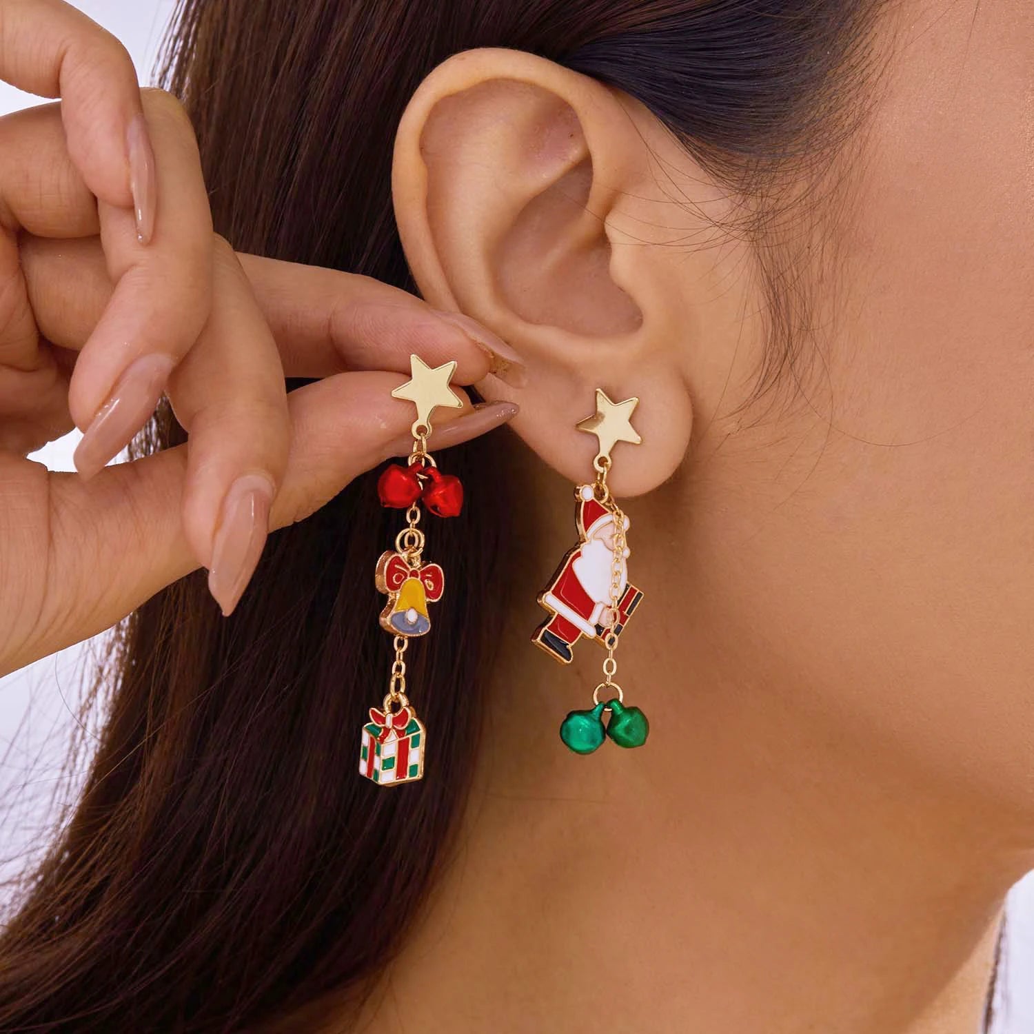 New Lovely Red Christmas Hat Charm Earring for Women Crystal Zircon Santa Claus Snowflake Xmas Tree Dangle Earring Party Jewelry