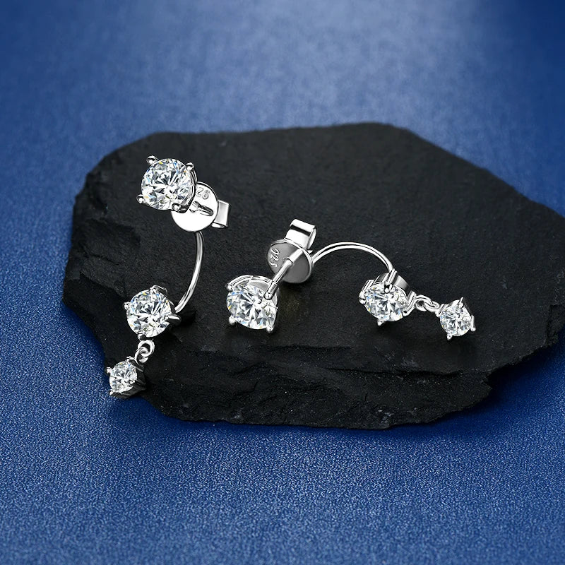 OXTAO Round Cut Moissanite Hoop Clip Earrings for Women 925 Silver Ear Jacket Earrings Sparkling Lab Diamond Fine Jewelry Gift