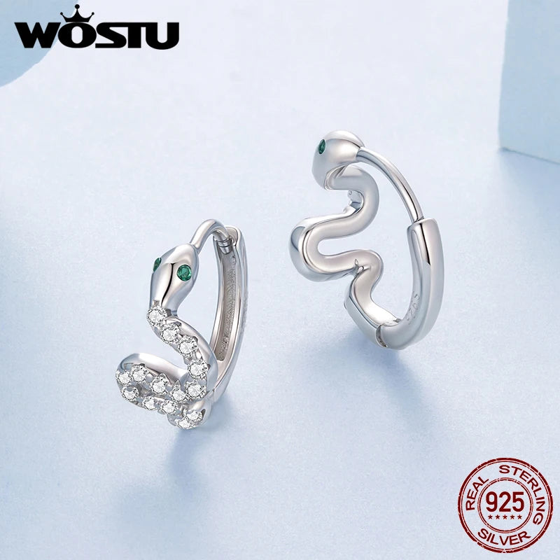 WOSTU 925 Sterling Silver Snake Huggies Earrings For Women, Hypoallergenic Cubic Zirconia Hoop Earring Party Night Out Gift