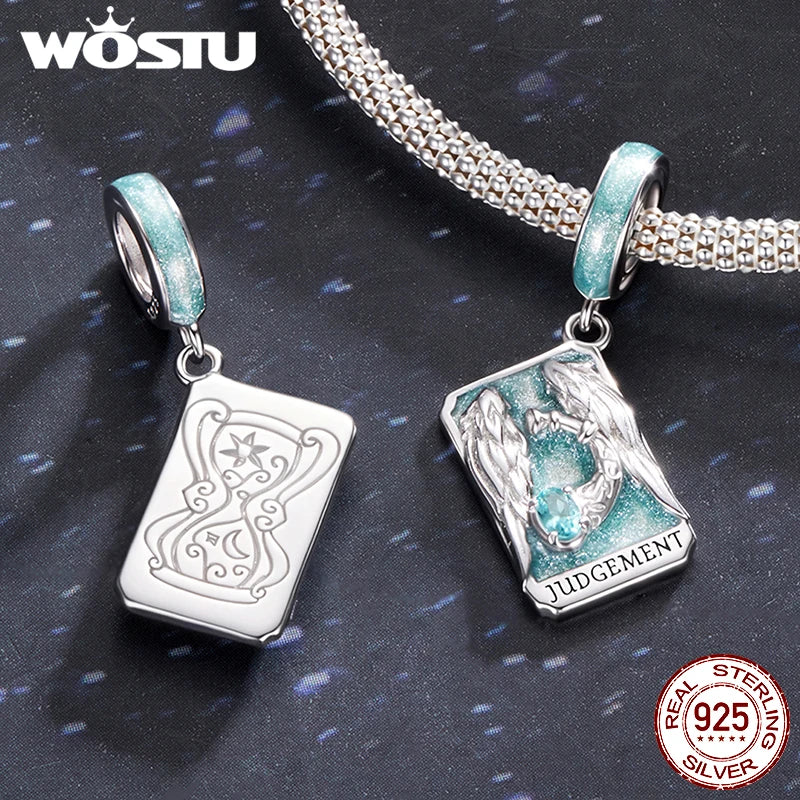 WOSTU 925 Sterling Silver Tarot Card Charm Pendant For Women Multi Color S925 DIY Beads Fit Original Bracele Neck Jewelry Making