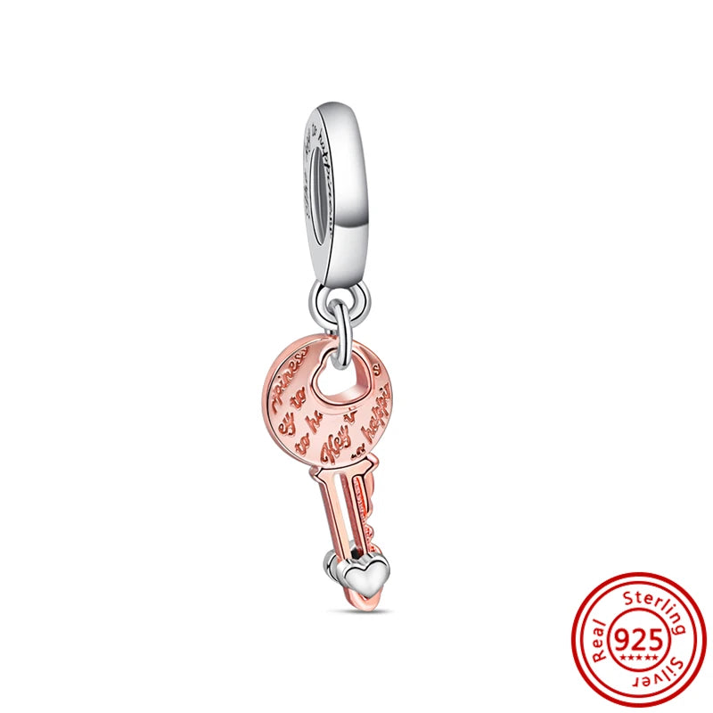 Authentic 100% 925 Sterling Silver Fit Original Pantaro Charms Bracelet Heart Round Style Simple Beads Women DIY Jewelry Making