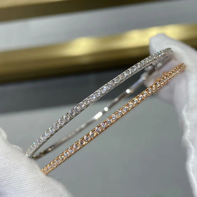 Hot Sale Famous Top Quclity S925 Sterling Silver Luxury Bangle for Women Classic Zirconia Accented Fashion Jewelry 16cm Diameter