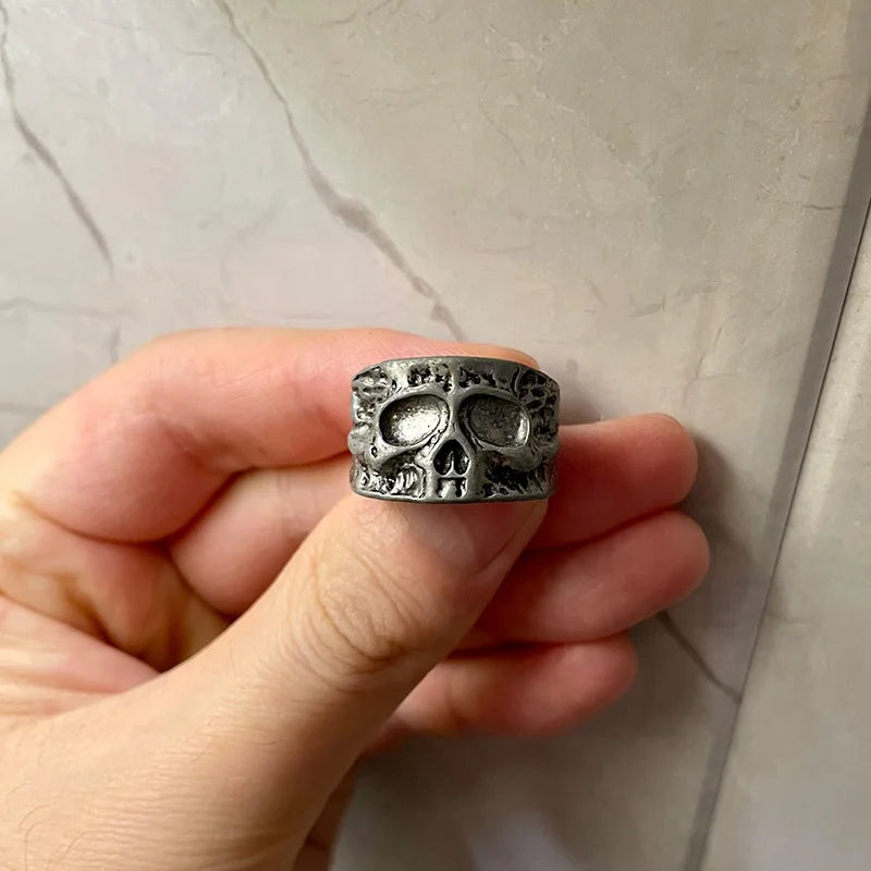 Retro Half Face Skull Ring For Men Vintage Punk Gothic Rock Hiphop Ring Bikers Accessories Handmade Designer Jewelry Unisex Gift