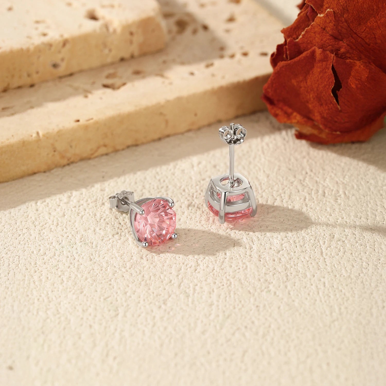 MODIAN 925 Sterling Silver Multiple Sizes Morgan Pink Firework Cut Round CZ Stud Earrings For Women Fine Jewelry