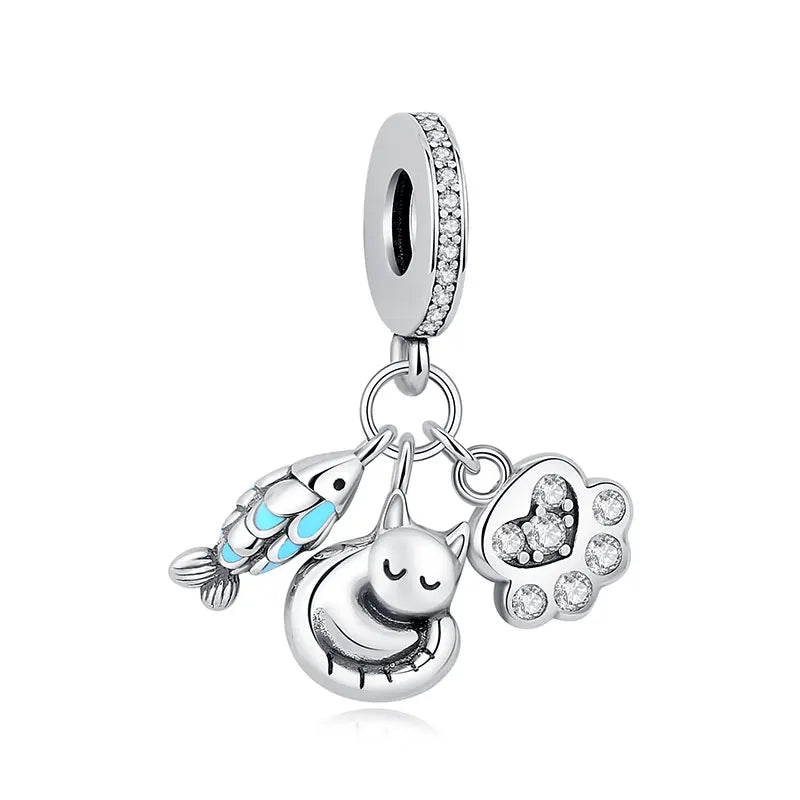 Original 925 Sterling Silver Charms Love Pets Dog Cat Paw Print Pendant Beads Fit Brand Bracelets Necklaces Women DIY Jewelry - Madeinsea©