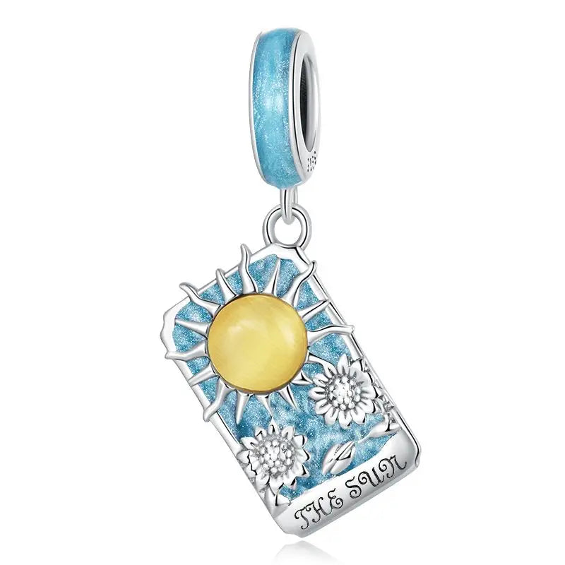 WOSTU 925 Sterling Silver Colorful Tarot Cards Charm Pendent Magic Star Moon Sun Lover Bead Fit DIY Bracelet Necklace Women Gift