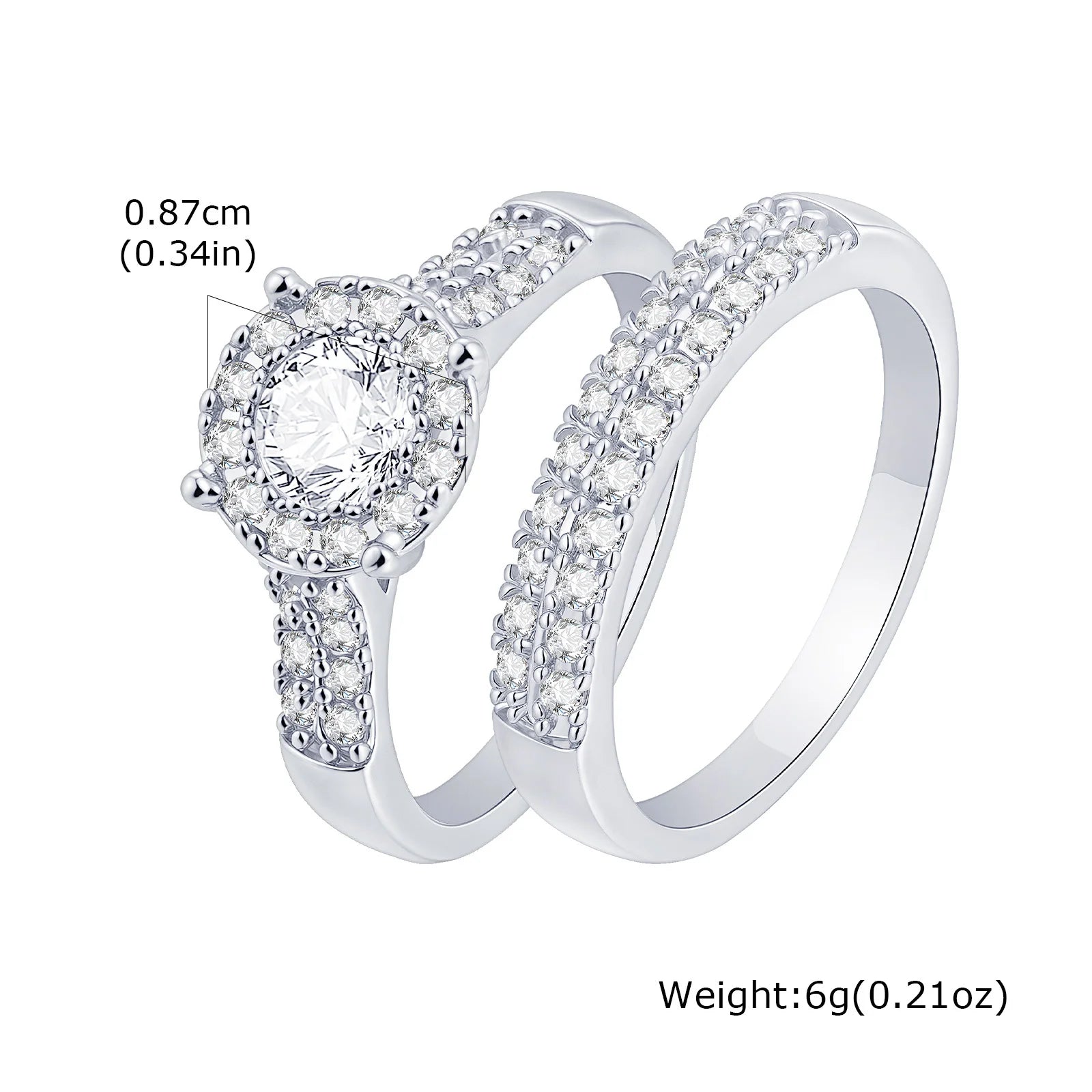 Vnox Lightweight Gold Silver Color 2 Piece Rings Set,Cubic Zirconia Inlaid Circle Rings For Women Girls,Female Jewelry Wedding