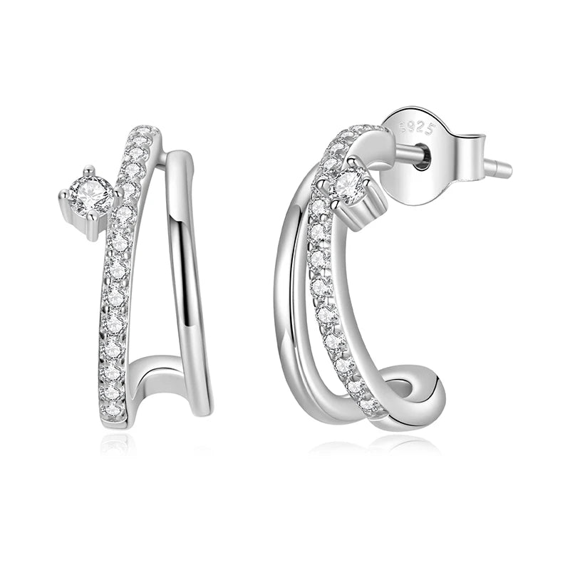 WOSTU Moissanite Double Huggie Earrings For women , 925 Silver Diamoind Cut Wedding Party Ear Studs Party Gift For Mom Daughter