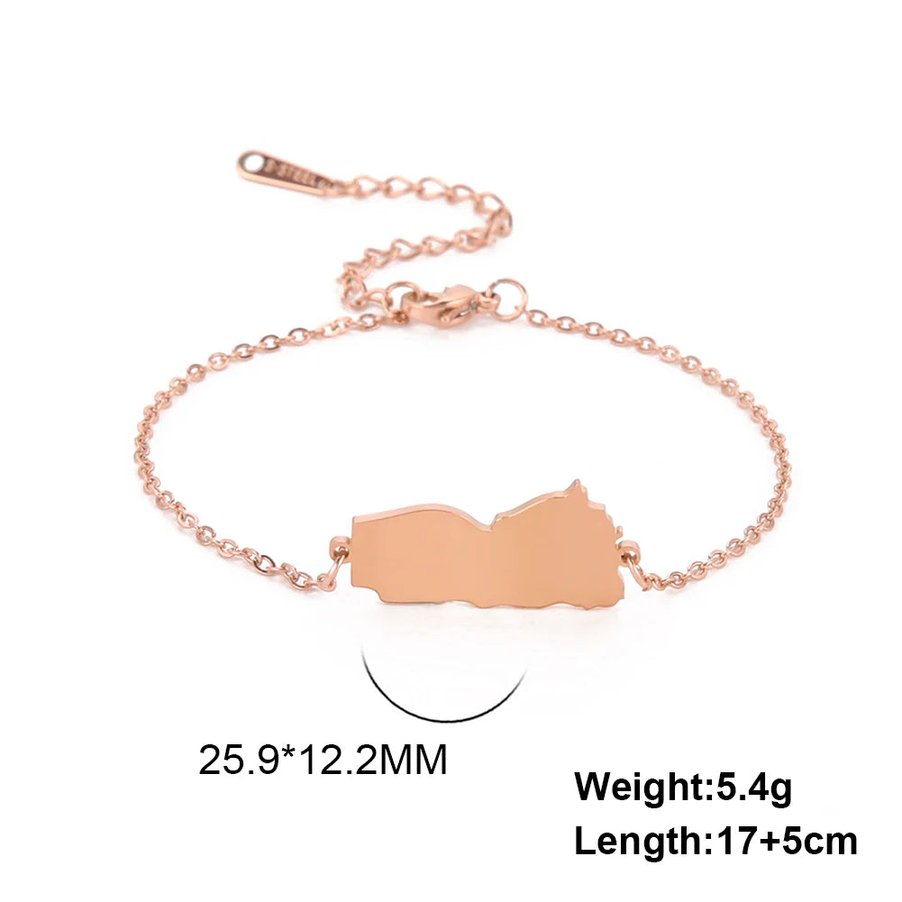 Hollow Syria Map Egypt Lebanon Yemen Map Bracelet Stainless Steel Gold Color Bracelet for Friend Memorial Gift