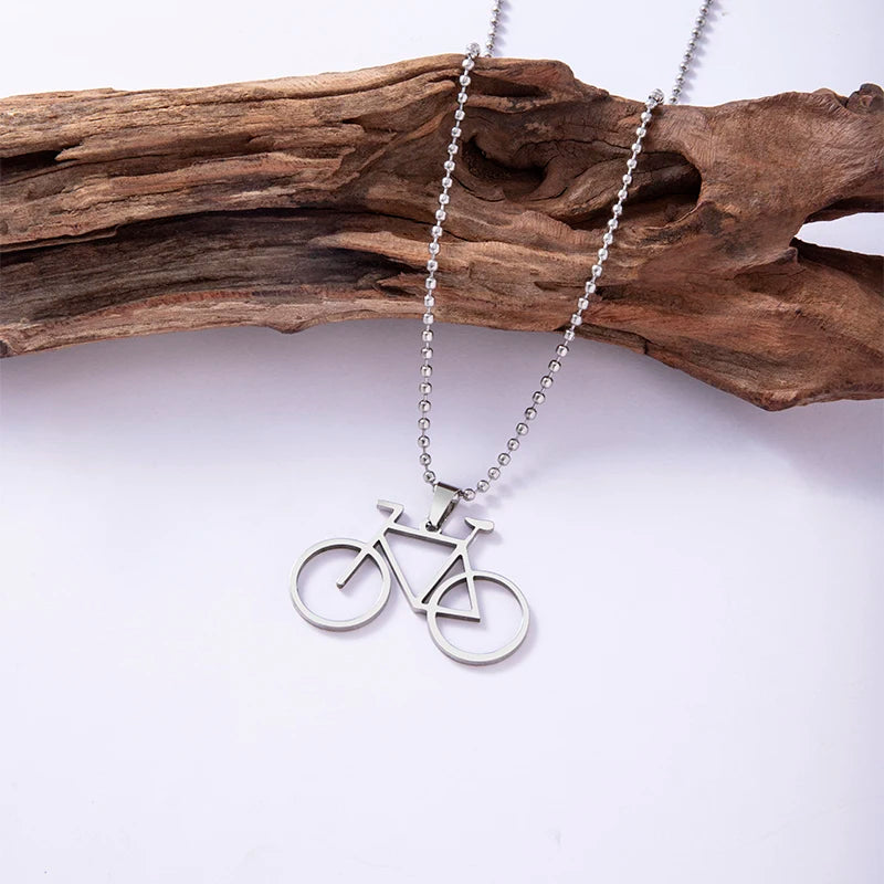 Hip Hop Stainless Steel Hollow Bicycle Pendant Necklace For Men Women Sport Cycle Racing Jewelry