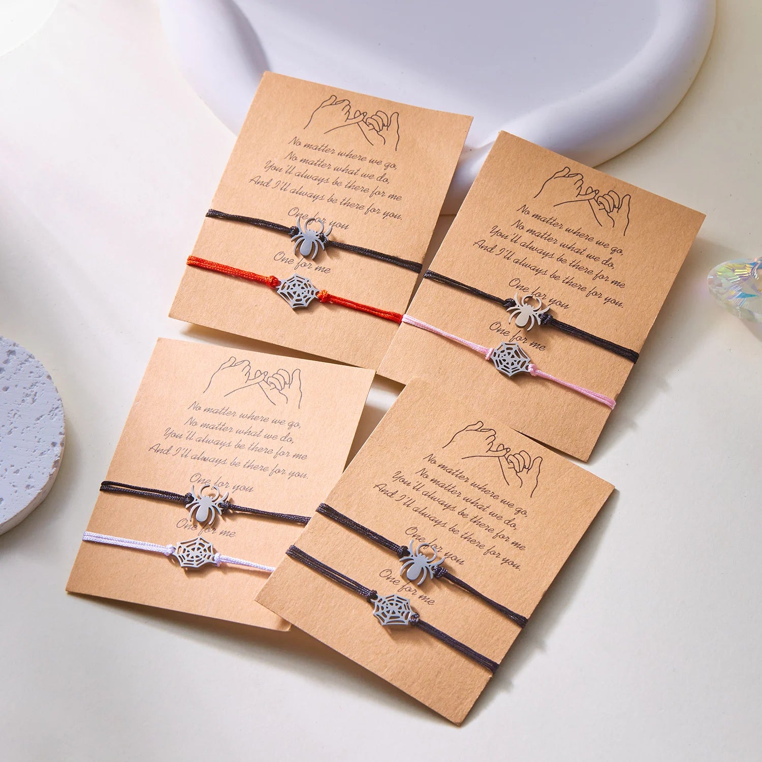 2pcs/Set Romantic Spider Web Couple Bracelet For Women Men Handmade Braided Rope Wish Card Halloween Friendship Jewelry Gifts