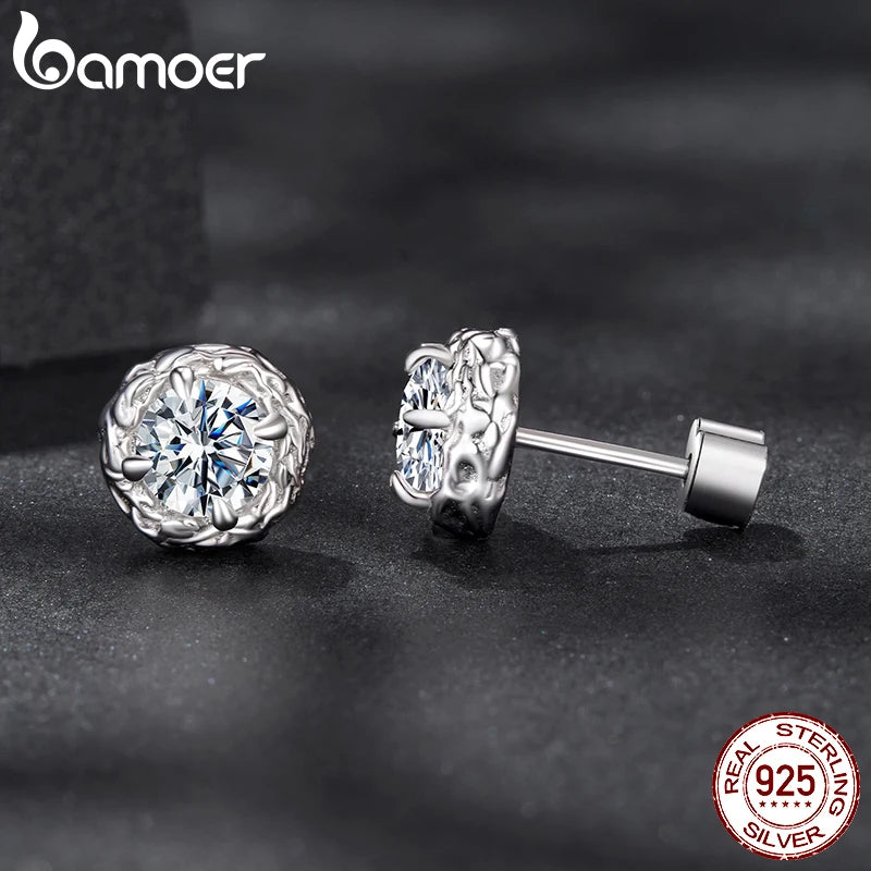 Boucles d'oreilles BAMOER en cristal de moissanite, diamant de laboratoire VVS1, argent sterling 925 texturé, style rétro, pour femmes