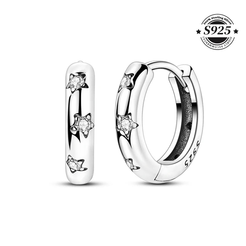 Simple Original 100% 925 Sterling Silver Sparkling Zircon Butterfly Liquid Metal Double Hoop Earrings For Women Wedding Jewelry