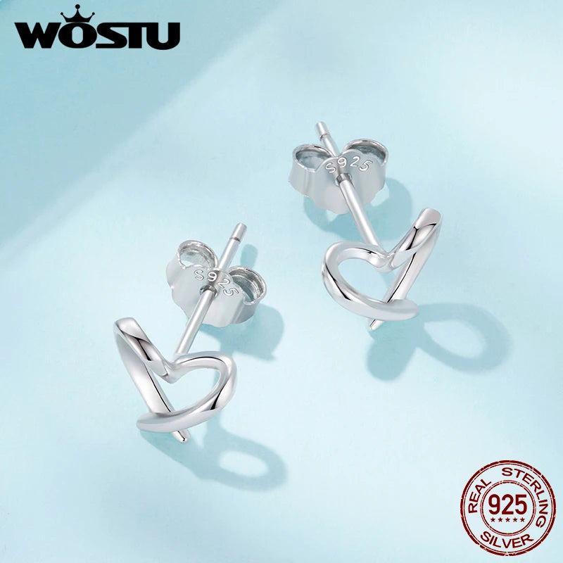 WOSTU 925 Sterling Silver Mini Heart Stud Earrings For Women , Simple Wedding Hollow Earrings for Women Minimalism Jewelry Gift
