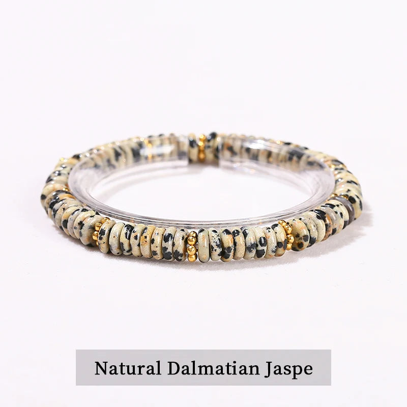 JD Natural Stone Green Aventurine Pink Quartz Flat Spacer Beads Bracelet Women Men Bohe Elastic Bangles Healing Friendship Gift - Madeinsea©
