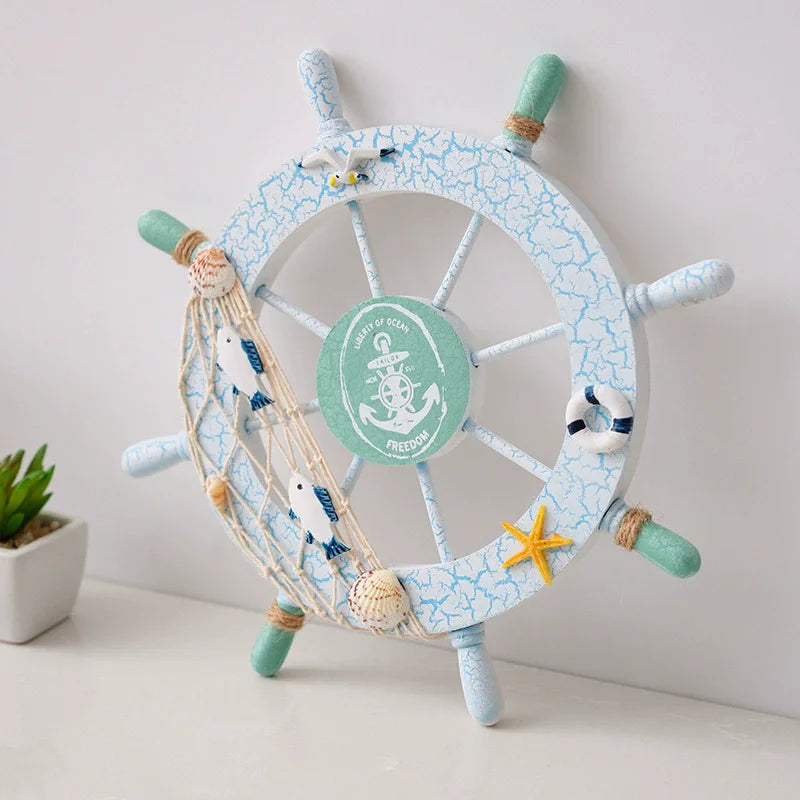 Nautical Mediterranean Ship Rudder Decor Wooden Boat Wheel Helm Home Living Room Craft Accessory