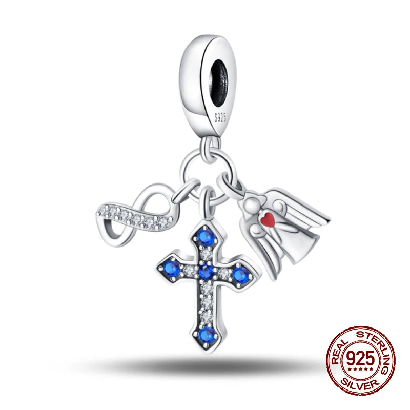 Classic 100% 925 Sterling Silver Daemon Angel Cross Evil Eye Charms Beads Fit 3mm 925 Original Bracelets DIY Party Jewelry