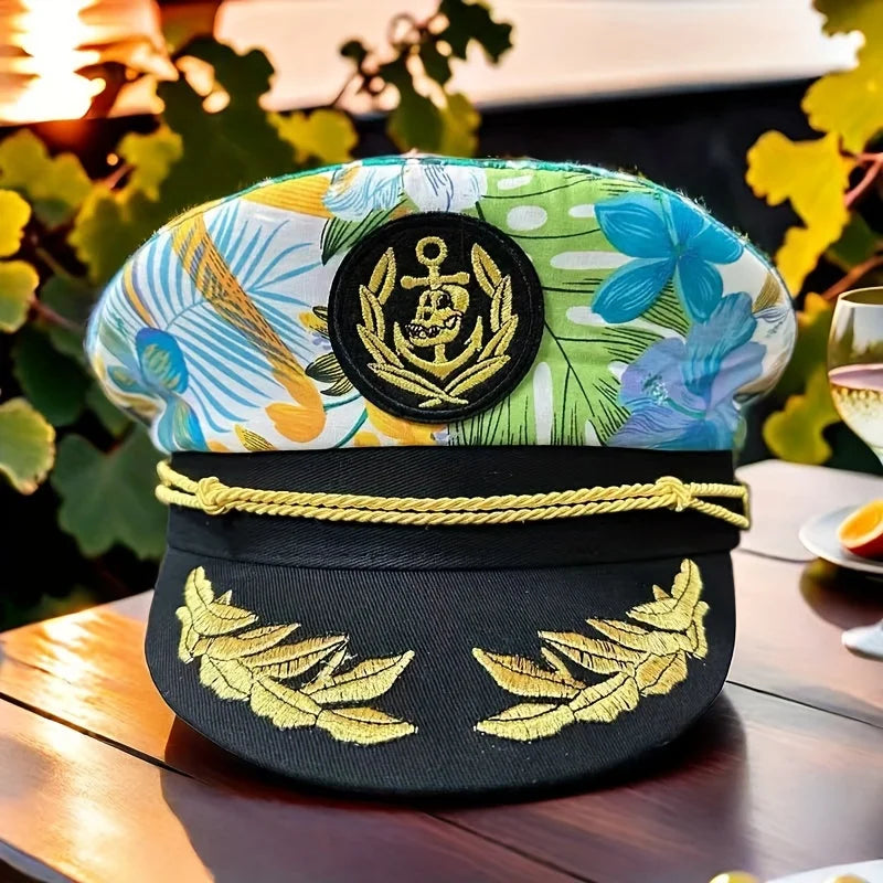 Burning Man printed embroidery adjustable navy cap Sailing cap Adult nautical cap Marine cap Cruise party Navy party Hat