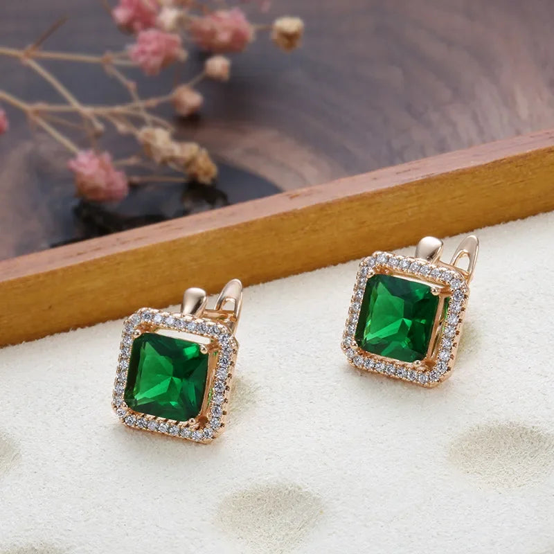 18k rose gold Vintage Emerald Diamond earrings For Women Genuine Jewelry Wedding Anniversary Resizable earring Gift Wholesale