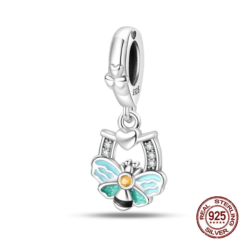 100% 925 Sterling Silver Dragonfly Butterfly Luminous Insect Charms Beads Fit 3mm 925 Original Bracelets DIY Party Jewelry