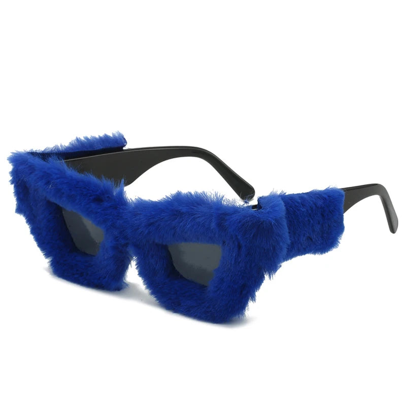 Lunettes de soleil tendance surdimensionnées en peluche pour femme, verres solaires d'hiver doux et moelleux, œil de chat, personnalité, fête, festival