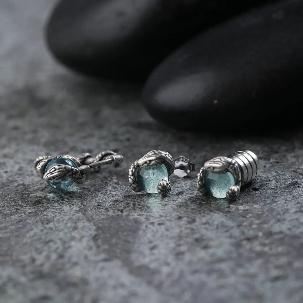 MKENDN 925 Sterling Silber Kristall Magnetische Ohrstecker für Herren Punk Blauer Topas Magnet Ohrringe Schmuck ohne Piercing