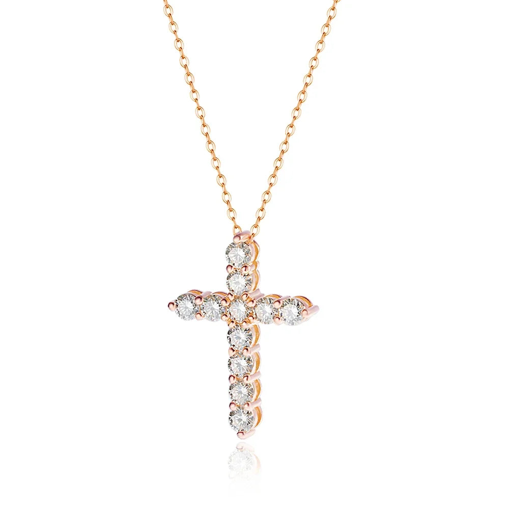 3mm Gold Color Moissanite Cross Necklace for Women Men Gift Sparkling Lab Diamond Pendant Necklace S925 Sterling Silver Jewelry
