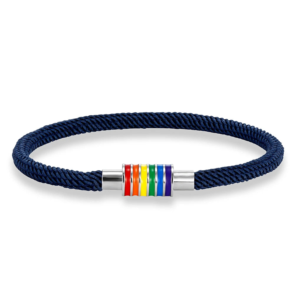 MKENDN Minimalist Rope Bracelet Unisex Stainless Steel Rainbow Clasp Waterproof Natuical Rope Braslet Gift For Lovers LGBT