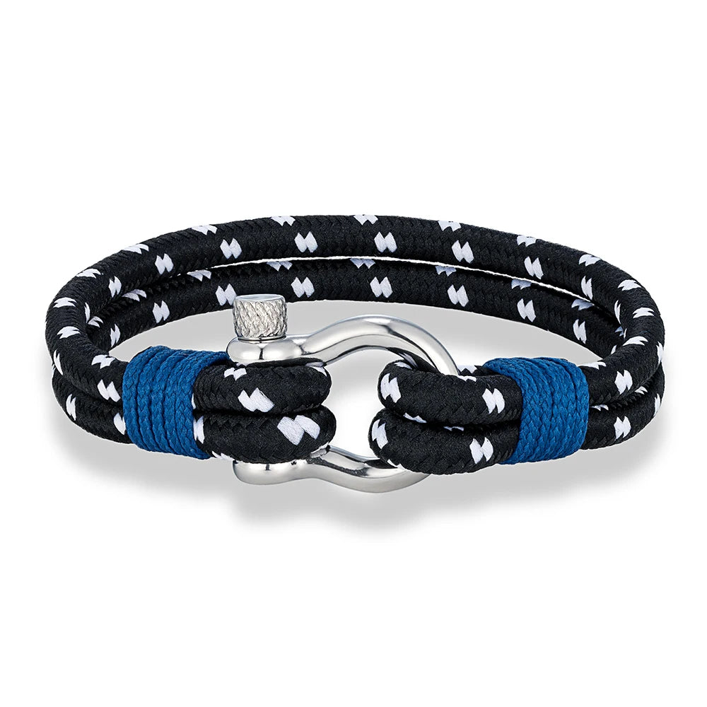 MKENDN Ocean Blue Double Strand Nylon Bracelet for Men Inspired Woven Accessory with Clasp Perfect Unique Lifeguard Gift